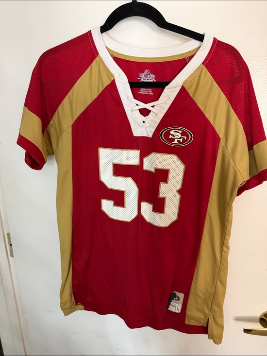 Majestic Tops - Women’s Red & Gold San Francisco 49ers #53 Jersey Top